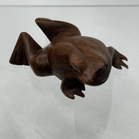 Vintage Wooden Frog Figurine, Hand Carved, Frog Collectibles, Frog Decor, Frog E - Picture 2 of 11
